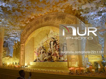 View of a Puja pandal or a temporary platforms for the upcoming Durga Puja Festival in Kolkata, India on Friday , 22nd September 2017. Durga...