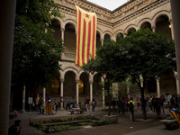 A giant estelada flag (Catalonia independence sign) hangs at the courtyard of the University of Barcelona, Spain on 22 September, 2017. Stud...
