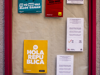 Catalan independence banners and adverts fixeds in Catalan cities by catalan people about the different catalan organizations like Omnium Cu...