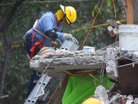 Rescuers are seen during their rescue efforts in the rubble of the multi-family apartments on  Tlalpan Avenida due to the earthquake that st...