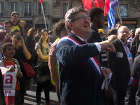 Mélanchon during the march against labor law reform in Paris, France on September 23, 2017. Thousands arrived to the meeting called by Jean-...