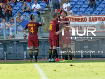during the Italian Serie A football match between A.S. Roma and Udinese at the Olympic Stadium in Rome, on september 23, 2017. (