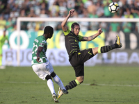 Sporting's Brazilian midfielder Bruno Cesar (R) during the Premier League 2017/18 match between Moreirense FC and Sporting CP, at Parque Des...