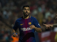 Luis Suarez from Uruguay of FC Barcelona celebrating with Aleix Vidal  from Spain of FC Barcelona their goal during the La Liga match betwee...