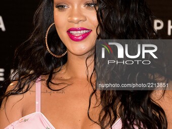 Rihanna attends the 'FENTY BEAUTY' Sephora photocall at Callao Cinema in Madrid on Sep 23, 2017 (
