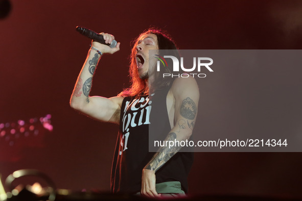 Brandon Boyd from American band Incubus performs in concert in the Rock In Rio Festival in the Olympic Park, Rio de Janeiro, Brazil, on Sept...