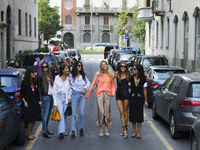 Street Style during the Milan Fashion Week in Milan, Italy, on September 24, 2017. (