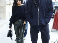 Younes Bendjima and Kourtney Kardashian are seen leaving the 'PSG' store on the Champs-Elysees Avenue in Paris, France, on September 26, 201...