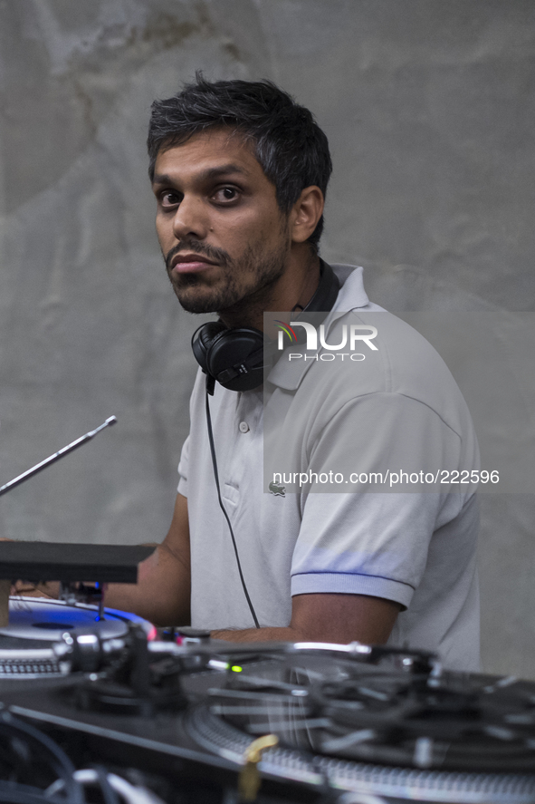 Haroon Mirza performs at the Serpentine Park Nights 'Forget Amnesia' event at the Serpentine Pavillion, Kensington Gardens, London, on Frida...