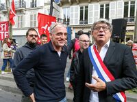 La France Insoumise (LFI) leftist party's members of Parliament Eric Coquerel (R) meets former French presidential election candidate for th...