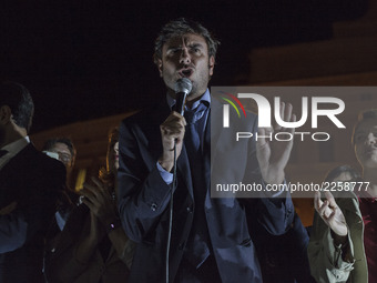 Five Star Movement Alessandro Di Battista attends a demonstration, in front of the Chamber of Deputies in Montecitorio Square, to protest ag...