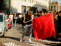 Thousands of students held a demonstration, as part of a nationwide mobilization, to protest against the so-called 'La Buona Scuola' (Good S...