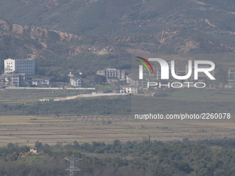 View of a North Korean propaganda village from Dora Observatory near the Demilitarized Zone (DMZ) dividing two Koreas, October 13, 2017. (