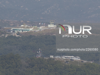 View of a United Nations guard post from Dora Observatory near the Demilitarized Zone (DMZ) dividing two Koreas, October 13, 2017. (