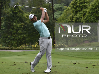 Xander Schauffele of USA in action during the second round of the CIMB Classic 2017 golf tournament on October 13, 2017 at TPC Kuala Lumpur,...