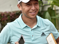 Xander Schauffele of USA has an interview with press during the second round of the CIMB Classic 2017 golf tournament on October 13, 2017 at...