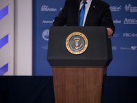 President Donald Trump speaks at the 2017 Values Voter Summit, at the Omni Shoreham Hotel in Washington, D.C., on Friday, October 13, 2017.(