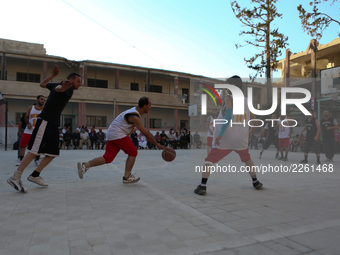 Friendly basketball match between Douma team and Erbeen team in Douma, Syria, 13 October 2017. Douma and Erbeenare are two cities besieged i...