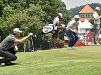 Thomas Pieters(L) of Belgium, Cameron Smith(C) of Australia, Keegan Bradley(R) of USA are pictured during the CIMB Classic 2017 day 3 on Oct...