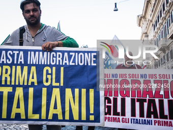 Demonstration organized by right movements against the work to immigrants, against the IUS Soli  and against the foreign invasion. in Rome,...