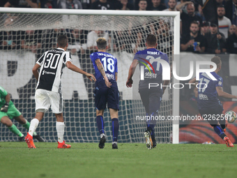 Lazio forward Ciro Immobile (17) scores his goal by penalty kick during the Serie A football match n.8 JUVENTUS - LAZIO on 14/10/2017 at the...