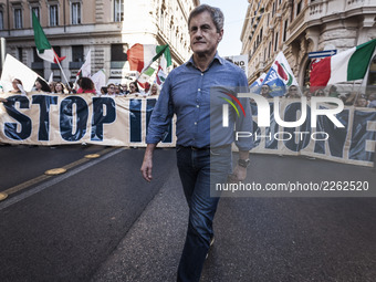 Gianni Alemanno attends a National Movement for Sovereignty, an Italian national-conservative political party, demonstration to protest agai...
