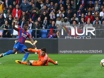 Crystal Palace's Wilfried Zaha scores his sides second goal 
during Premier League  match between Crystal Palace and Chelsea at Selhurst Pa...