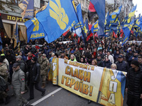 Ukrainian far-right activists from different nationalist parties attend a 