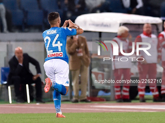 Lorenzo Insigne of Napoli celebrates scoring first goal during the Serie A match between Roma and Napoli at Olympic Stadium, Roma, Italy on...