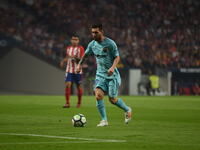 Lionel Messi of Barcelona in action during the Spanish league football match Club Atletico de Madrid vs FC Barcelona at the Wanda Metropolit...