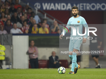 Gerard Pique during the match between Atletico de Madrid vs. FC Barcelona, week 8 of La Liga 2017/18 in Wanda Metropolitano Stadium , Madrid...
