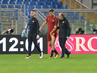Kostas Manolas leaves the field for injury during the Italian Serie A football match between A.S. Roma and S.S.C. Napoli at the Olympic Stad...