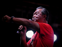 Former Malaysian Deputy Prime Minister, Tan Sri Dato' Haji Muhyiddin Yassin delivers a speech during the Anti-Kleptocracy rally at Padang Ti...