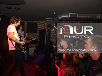 British indie rock band False Heads perform on stage at Nambucca, in London on October 14, 2017. The lineup consists of Luke Griffith (vocal...