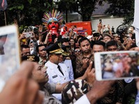 The Governor of Jakarta, Anies Baswedan and Deputy Governor, Sandiaga Uno, were paraded from the Presidential Palace to the City Hall durin...
