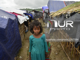 Rohingya refugee poses at the Unchiprang makeshift Camp in Cox's Bazar, Bangladesh, on September 07, 2017. According to the United Nations H...