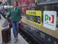 Alessia Morani, Democratic Party deputy, arrives to board on a Democratic Party's train 'Destination Italy' and start an electoral campaign...