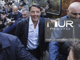 Matteo Renzi, Italy's former Prime Minister, arrives to board on a Democratic Party's train 'Destination Italy' and start an electoral campa...