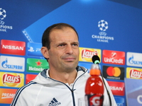Massimiliano Allegri, head coach of Juventus FC, speaks during the Juventus FC press conference on the eve of the UEFA Champions League (Gro...