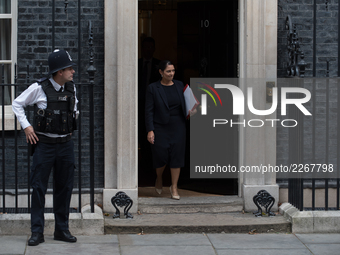 International Development Secretary Priti Patel leaves Downing Street, following a Cabinet meeting, London on October 17, 2017. (