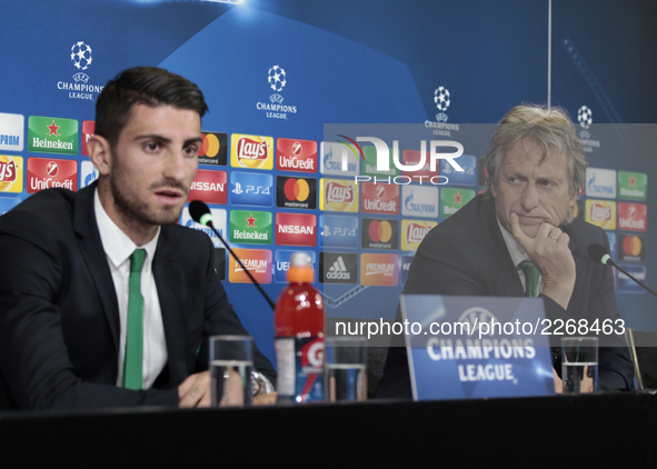 Cristiano Piccini and Jorge Jesus during the Champions League press conference before the match between Juventus and Sporrting Clube de Port...
