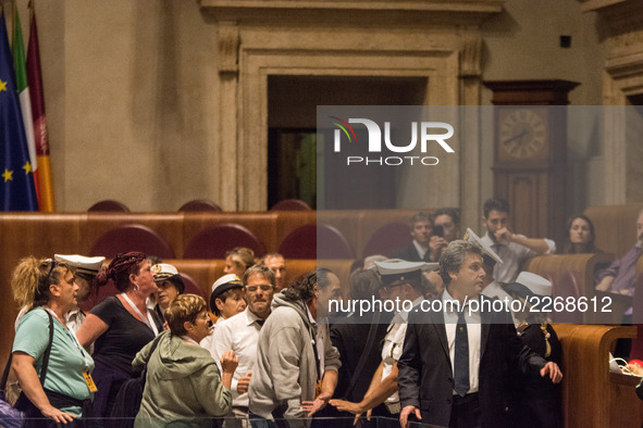 Some representatives of the house fight movements occupy classroom Giulio Cesare during the City Council in Rome, Italy, 17 October 2017 go...