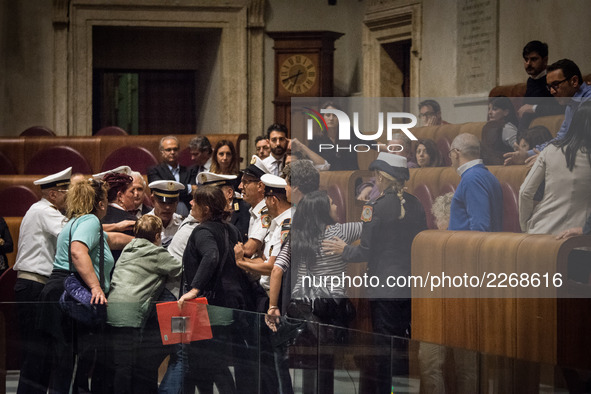 Some representatives of the house fight movements occupy classroom Giulio Cesare during the City Council in Rome, Italy, 17 October 2017 go...