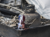A tri-color Donald Trump bust is found half-melted in what was formerly the garage of a house in Sonoma County, California. The house was co...