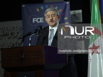 Prime Minister Ahmed Ouyahia speaks at the opening of the third edition of the University of the Forum of Business Leaders (FCE) in Algiers,...