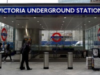 Victoria Underground Station entrance is pictured in London on October 2017. The RMT today declared an official dispute with London Undergro...