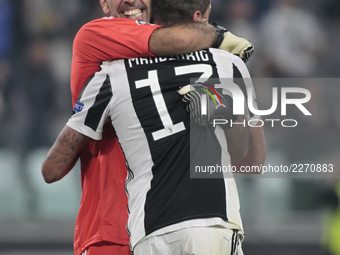 Gianluigi Buffon and Mario Mandzukic  during Champions League match between Juventus and Sporting Clube de Portugal, in Turin, on October 17...