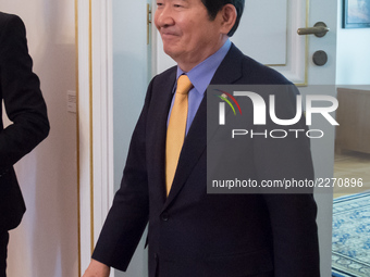Speaker of the National Assembly of South Korea Chung Sye-kyun during the meeting with President of Poland at Belweder Palace in Warsaw, Pol...