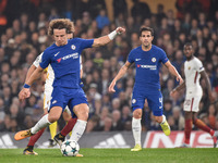 David Luiz of Chelsea scores first goal during the UEFA Champions League match between Chelsea v AS Roma at Stamford Bridge Stadium, London,...