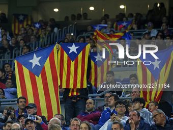 Catalan independent flags during Champions League match between FC Barcelona v Olympiakos FC , in Barcelona, on October 18, 2017. (